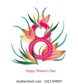 8 March. Happy Mother's Day. Paper cut Floral Greeting card. Origami flower holiday background. Happy Women's Day. Trendy Design Template. Vector illustration