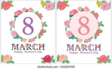 8 March. Happy Mother's Day.  Greeting vector illustration. Stylish composition of color and text. Congratulations to the Women's Day. Template with flowers for banner, poster, postcard.