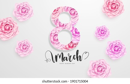 8 March. Happy Mother's Day. Paper cut with flower holiday background