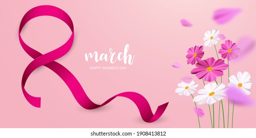8 March. Happy Mother's Day. with flower holiday background - Vector
