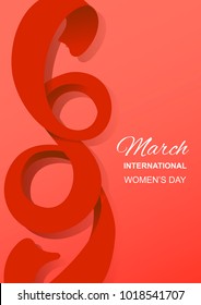  8 March. Happy womans day with ribbons on red background . International women's day. Vector illustration. Greeting card