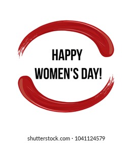 8 march happy woman's day and lipstick vector red smear in a circle isolated design template greeting card or website abstract promotional banner. March logo design international women's day