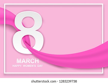 8 march. Happy Woman's Day. Card design with paper art on pink background .Vector
