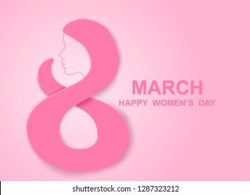 8 march. Happy Woman's Day background. Design with paper art style .Vector.