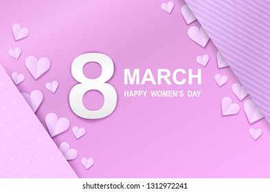 8 march. Happy Woman's Day background. Design with heart , paper art style .Vector.