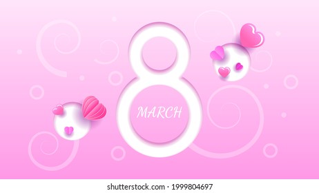 8 March Happy Woman's Day Greeting Hearts Background. Vector Design Banner Party Invitation Web Poster Flyer Stylish Brochure, Greeting Card Template