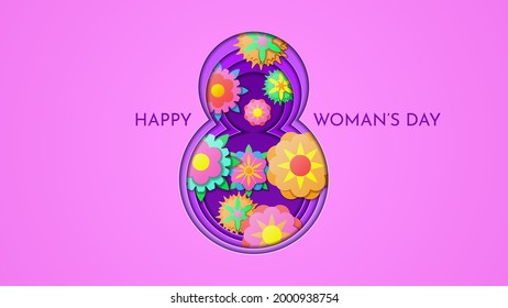 8 March Happy Woman's Day Greeting Flowers Background. Vector Design Banner Party Invitation Web Poster Flyer Stylish Brochure, Greeting Card Template