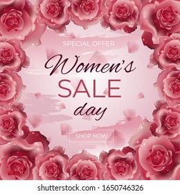 8 March - Happy Women S Day Sale Banner With Roses