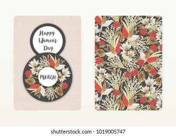 8 march. Happy Women's Day. Spring holiday. Card design with floral pattern. Creative hand drawn colorful abstract flowers. Design of postcard, poster, invitation. Size A4. Vector illustration, eps10