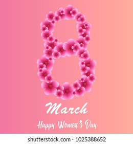 8 March. Happy Women's day greeting card with colorful flowers. Vector.