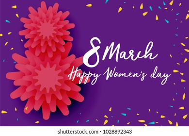 8 march happy women's day - mother's day. Ultra violet vector greeting card design. International spring floral origami illustration. Romantic paper blossom border. Woman mom sale banner.