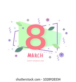 8 March. Happy women's day geometric banner.  Template for  poster, flyer, brochure, greeting card. Elements for holiday design. Vector Illustration.