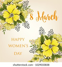 8 March Happy Womens Day Wishes Quote Greeting cardYellow tulip