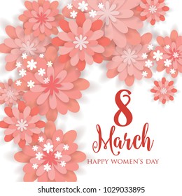 8 March Happy Womens Day Wishes Quote Greeting card 3d Paper Flower daisy Origami