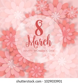 8 March Happy Womens Day Wishes Quote Greeting card 3d Paper Cream Flower Origami