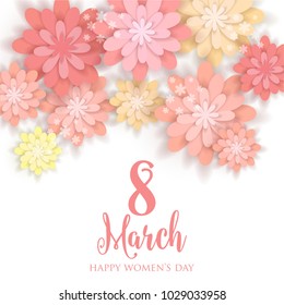 8 March Happy Womens Day Wishes Quote Greeting card 3d Paper pink yellow Flower Origami