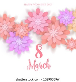 8 March Happy Womens Day Wishes Quote Printable Greeting card 3d Paper Flower Origami