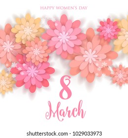 8 March Happy Womens Day Wishes Quote Greeting card 3d Paper Flower Origami