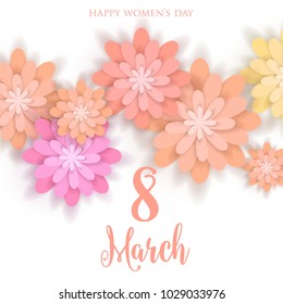8 March Happy Womens Day Wishes Quote Greeting card 3d Paper Flower Origami