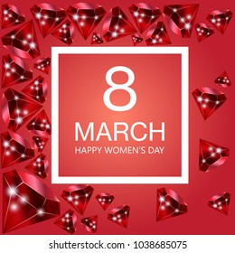 8 March Happy women's day on ruby background