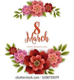 8 March happy women's day spring floral rose greeting card vector template
