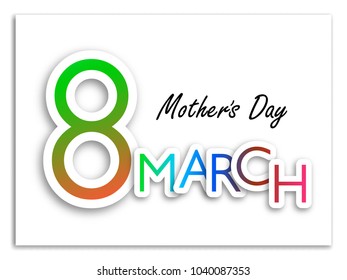8 March. Happy Women's day greeting card on red background. Paper craft text. 8 March Vector Sticker Style