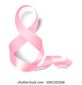 8 March. Happy Women's Day decorative element. Number eight with pink ribbon isolated on white background. Vector illustration
