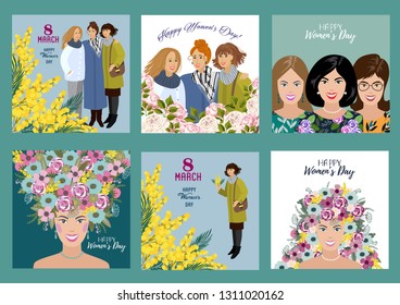 8 March. Happy womens day. Vector set Templates for card, poster, flyer and other users