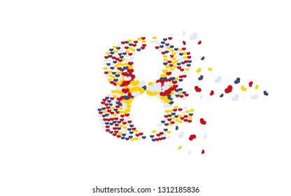 8 March. Happy Women's day greeting number eight textured with hearts original element for your design. Digit eight consists of small hearts. Mosaic style illustration