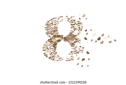 8 March. Happy Women's day greeting number eight textured with hearts original element for your design. Digit eight consists of small hearts. Mosaic style illustration