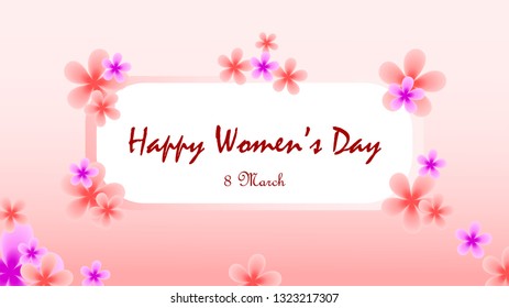 8 March happy women's day greeting card, banner, background template with love and flower decoration vector illustration