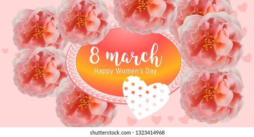 8 March Happy Women's Day vector cards. Elegant cards with pink rose. March 8th international womens day design