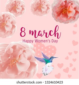 8 March Happy Women's Day vector cards. Elegant cards with pink rose. March 8th international womens day design