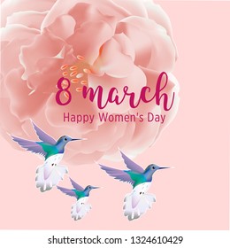 8 March Happy Women's Day vector cards. Elegant cards with pink rose. March 8th international womens day design
