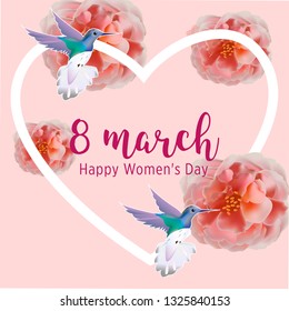 8 March Happy Women's Day vector cards. Elegant cards with pink rose. March 8th international womens day design