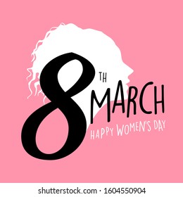 8 march, Happy Women's Day.  Beautiful girl face with celebration text quote.