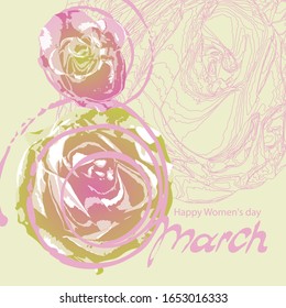 8 March happy women's day. Inscriptions. Greeting card.