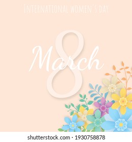 8 march. happy womens day floral greeting card
