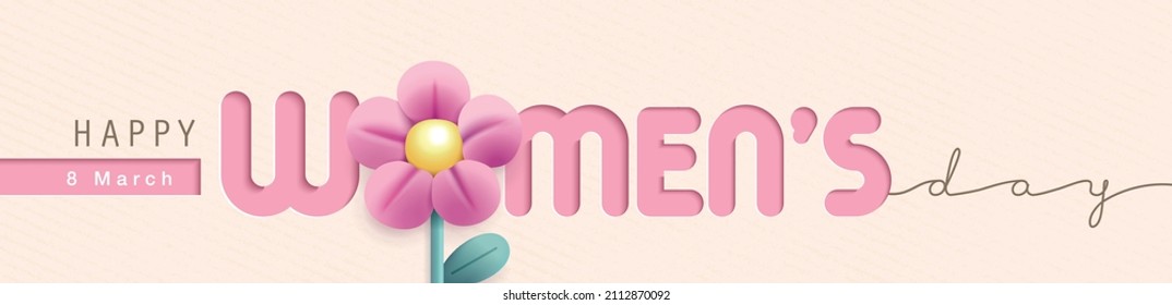 8 March, Happy Women's Day greeting card with blossom flower.