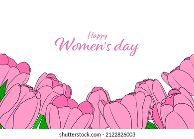 8 march, happy womens day with tulips. Vector illustration.