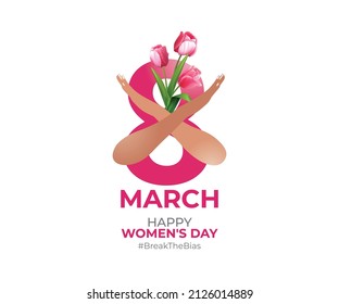 8 March Happy Women's Day. international women's day 2022 concept. 2022 women's day campaign theme- BreakTheBias. Vector Illustration.