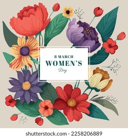 8 march. Happy women's day floral greeting card