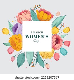 8 march. Happy women's day floral greeting card