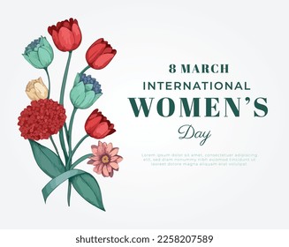 8 march. Happy women's day floral greeting card