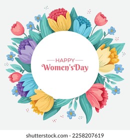 8 march. Happy women's day floral greeting card