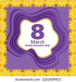 8 march Happy women's day paper cut design with border flower's 