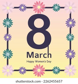 8 march happy women's day wish card with flower's and gradient background 