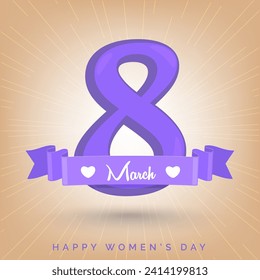 8 March, Happy Women's Day Poster or Greeting Card Design in Beige Color.