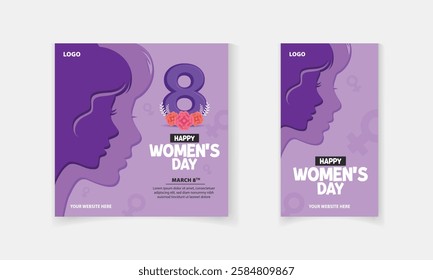 8 March Happy Women's Day Social Media Post Template with Colorful Flower vector for promotion offer