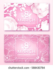 8 March Happy Women`s Day in square - spring vector background with Paper cut flower. Handdrawn Floral template, Greeting card. Holiday, Origami design, Trendy backdrop for Womens and Mother's Day